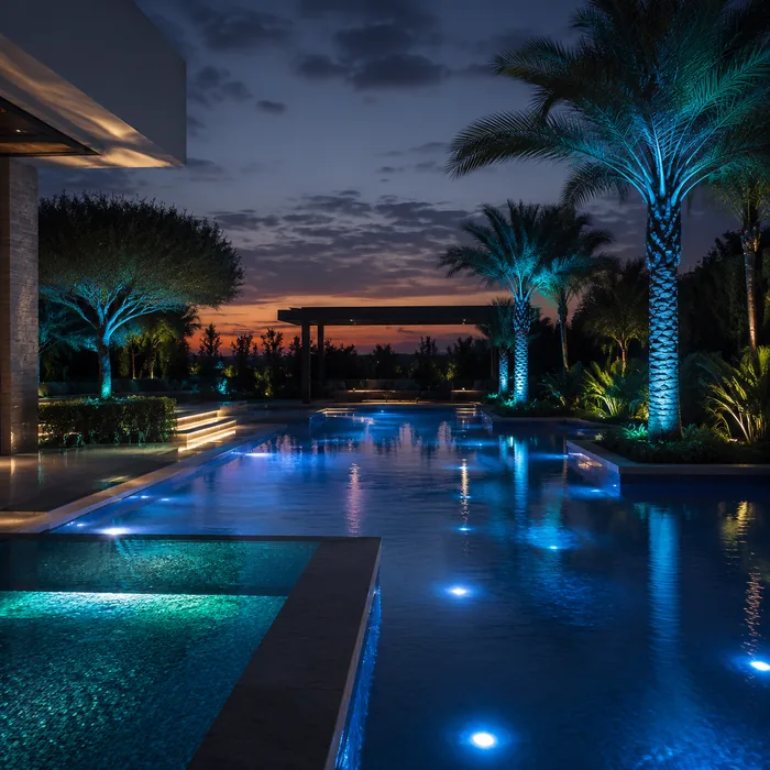Pool with color-changing LED automation