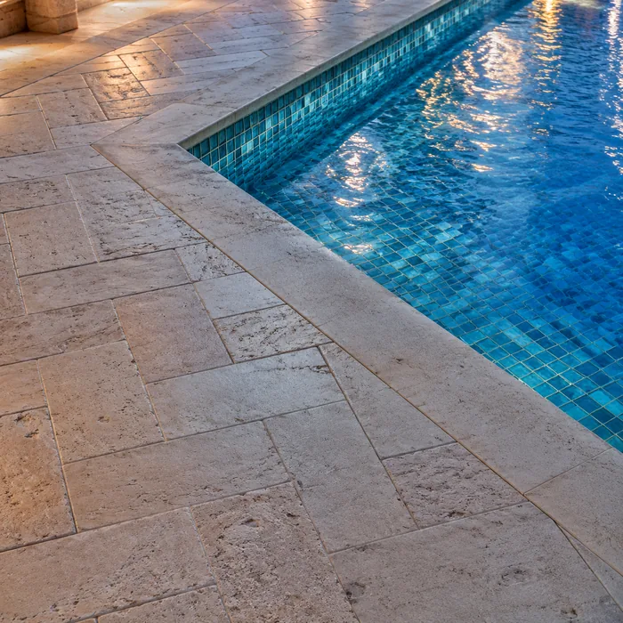 Travertine paver pool deck detail