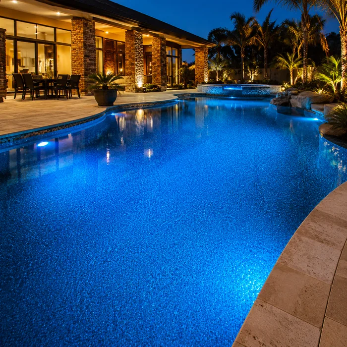 Remodeled pool with new blue finish
